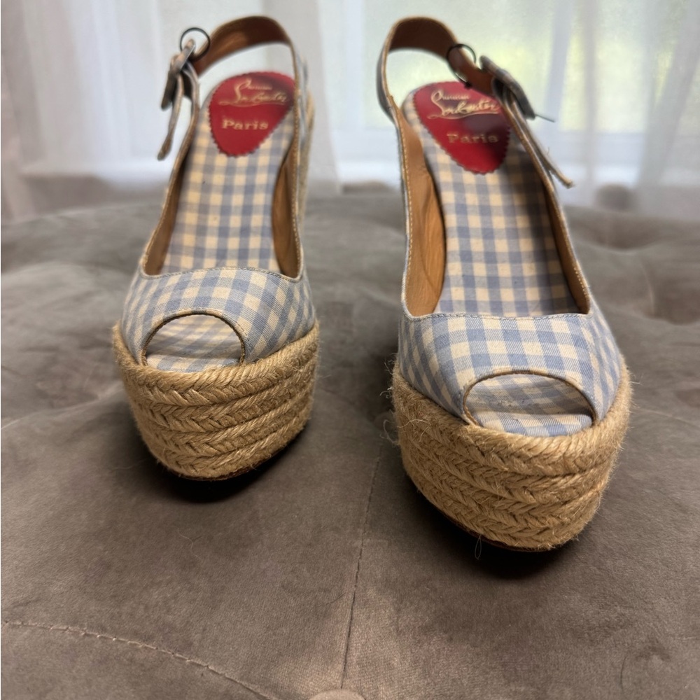 Christian Louboutin Blue Checkered Platform Wedges